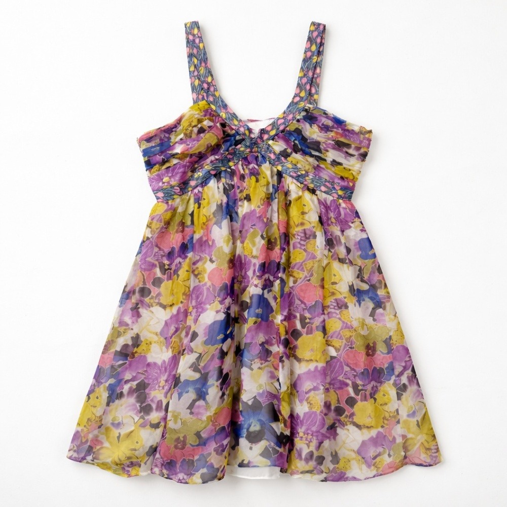 Pastel Garden Dress Amethyst Yellow Lavender Pastel‎ Chiffon Nine West 10